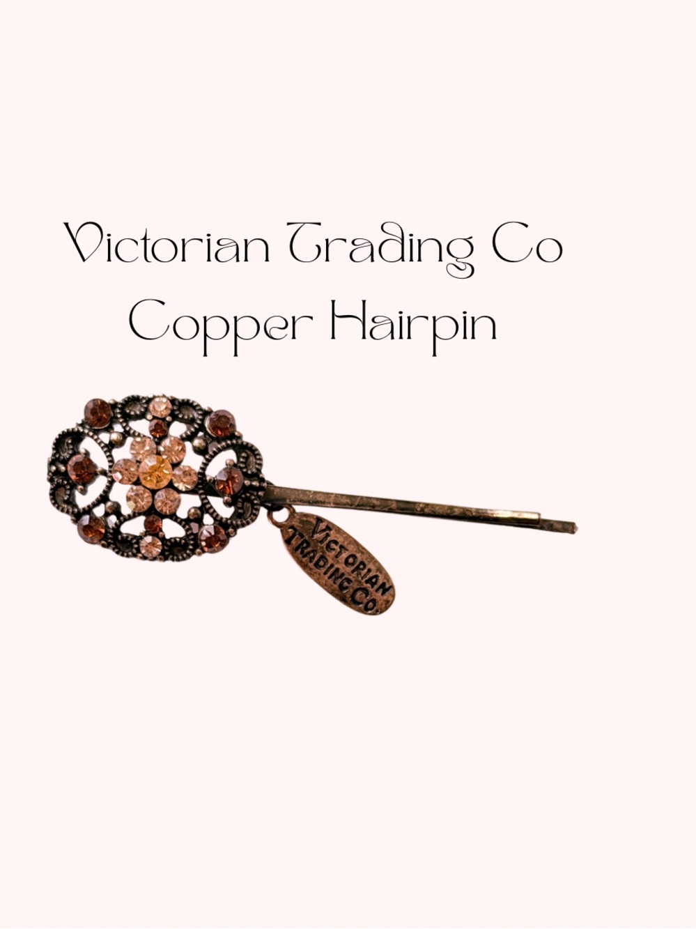 Victorian Trading Co Rhinestone Floral Hair Pin Vintage Style Copper Tone
